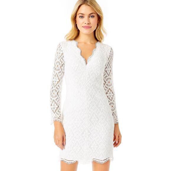 NWT Lilly Pulitzer Meryl 3/4 Sleeve V Neck Resort White Diamond Lace Dress 00 - Picture 1 of 7